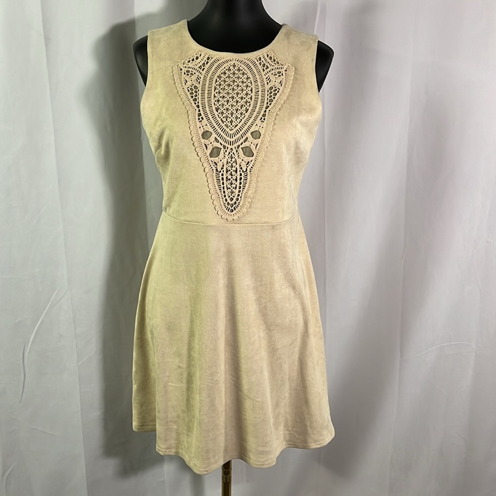 NWT Romeo & Juliet Couture Faux Suede Crochet Accent A-Line Mini Dress